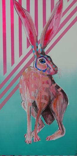 Painting, Startled jack rabbit, Tine Wermuth