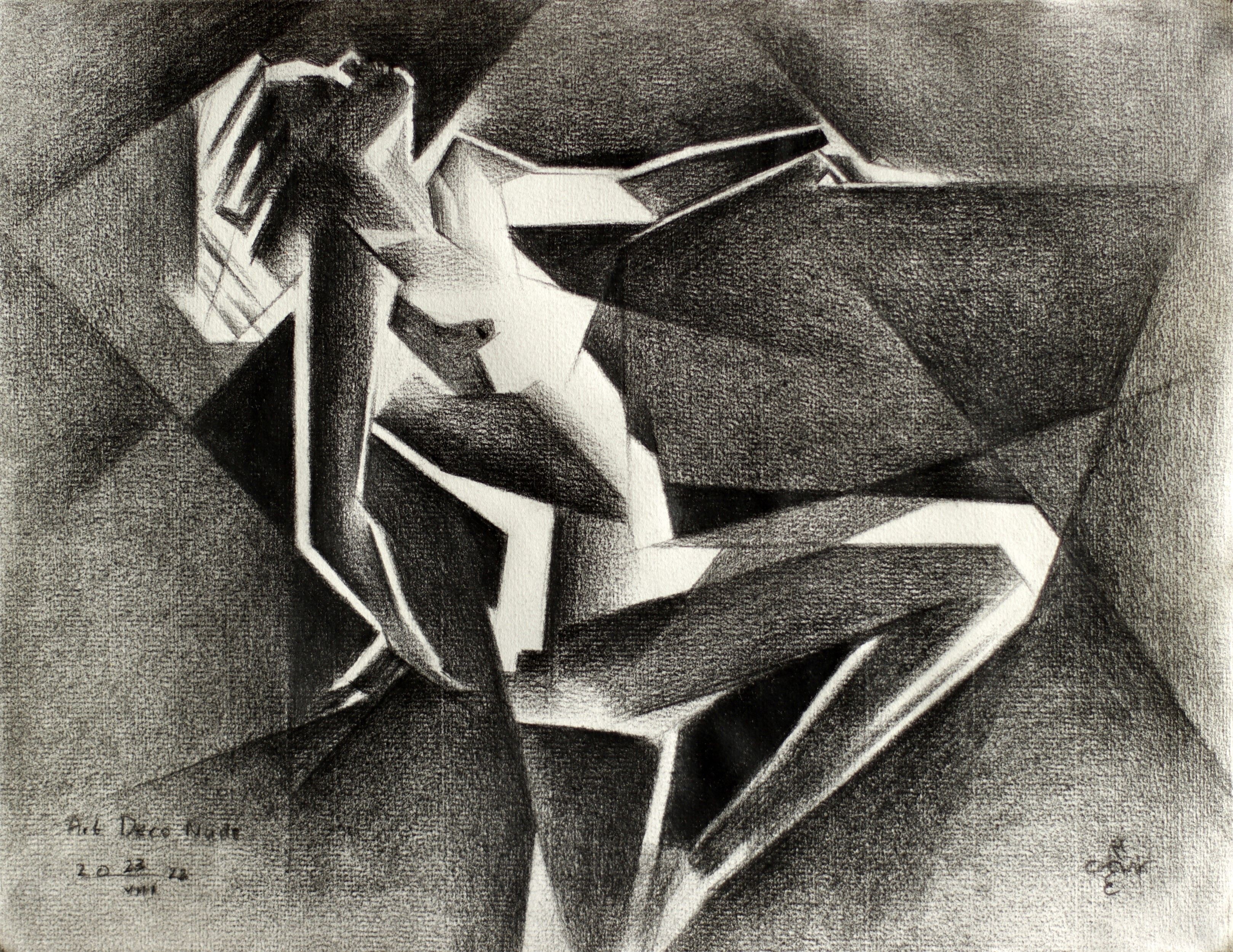 Corné Akkers, Art Deco Nude 23-08-22, Drawing, Pencil/Colored pencil on paper Corné Akkers, Art Deco Nude 23-08-22, Drawing, Pencil/Colored pencil on paper