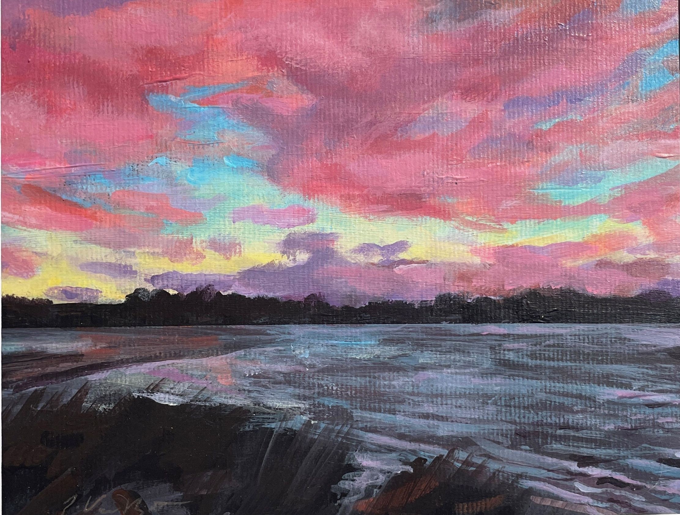 Jonathan Van Brunt, Sunset on Setauket Harbor, Painting, Acrylic on Paper Jonathan Van Brunt, Sunset on Setauket Harbor, Painting, Acrylic on Paper