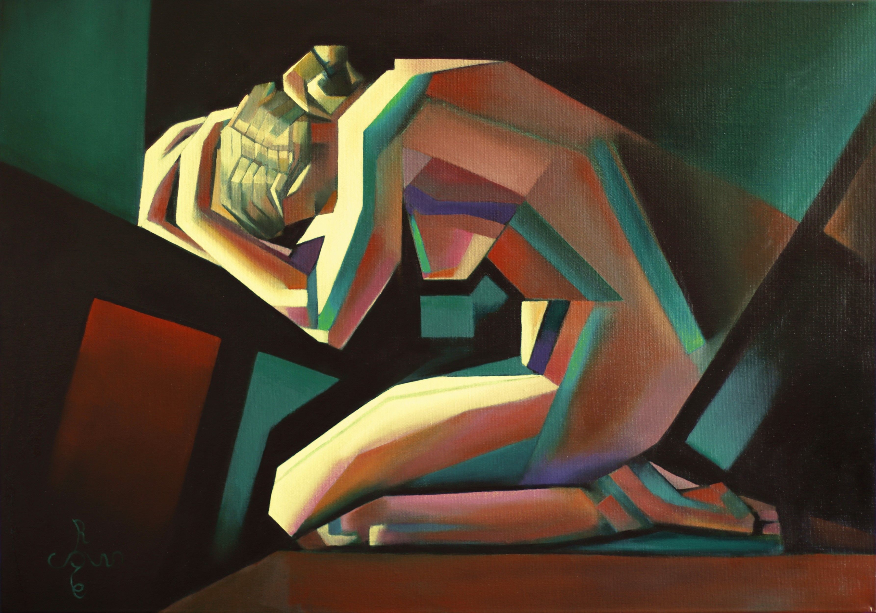 Corné Akkers, Art Deco Nude - 14-08-22, Painting, Oil on Canvas Corné Akkers, Art Deco Nude - 14-08-22, Painting, Oil on Canvas