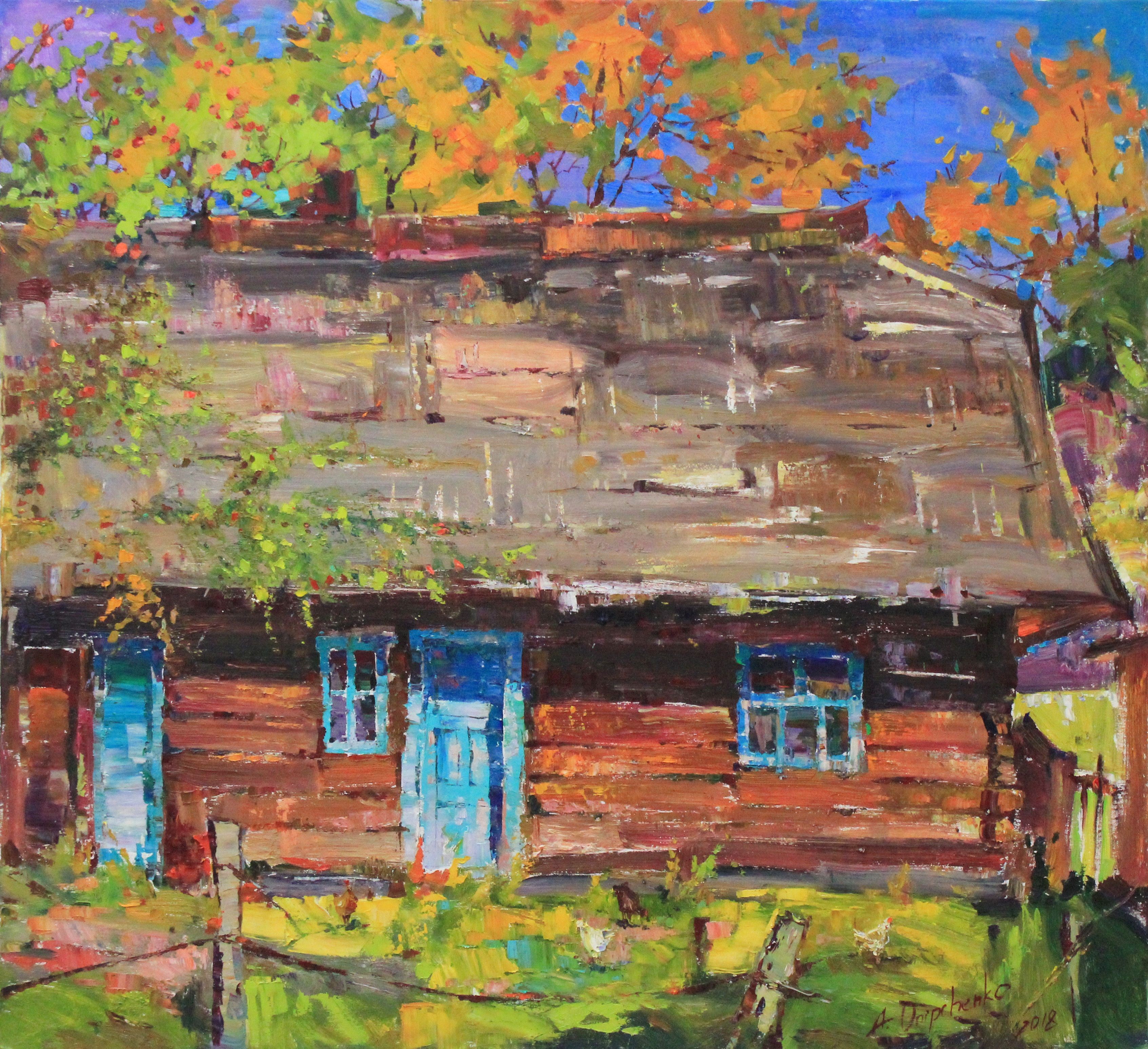 Alisa Onipchenko-Cherniakovska, Autumn in the courtyard, Painting, Oil on canvas Alisa Onipchenko-Cherniakovska, Autumn in the courtyard, Painting, Oil on canvas