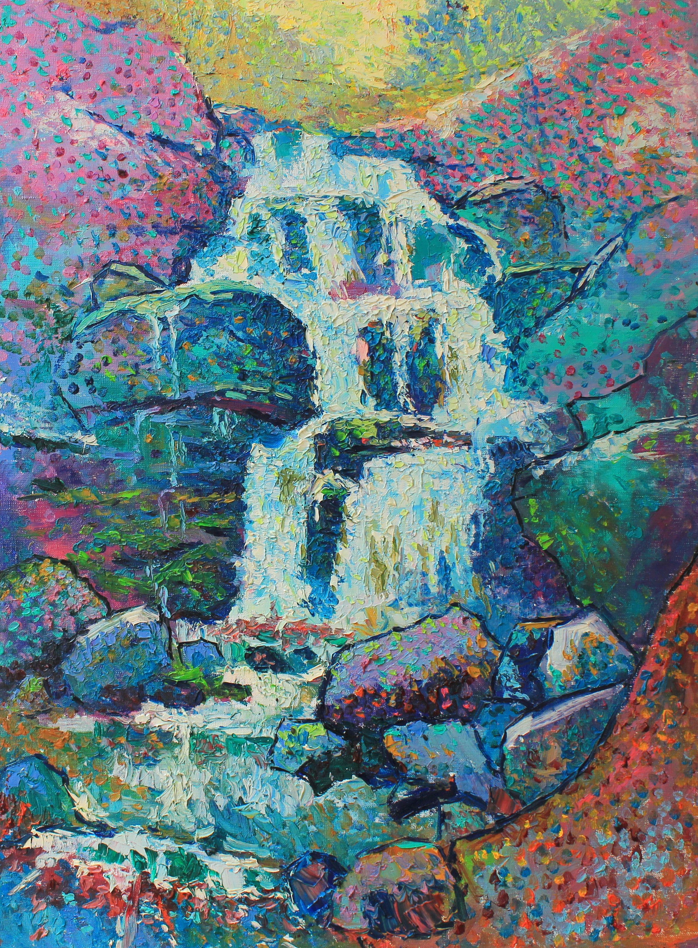Evgeny Chernyakovsky, Waterfall, Painting, Oil on Canvas Evgeny Chernyakovsky, Waterfall, Painting, Oil on Canvas