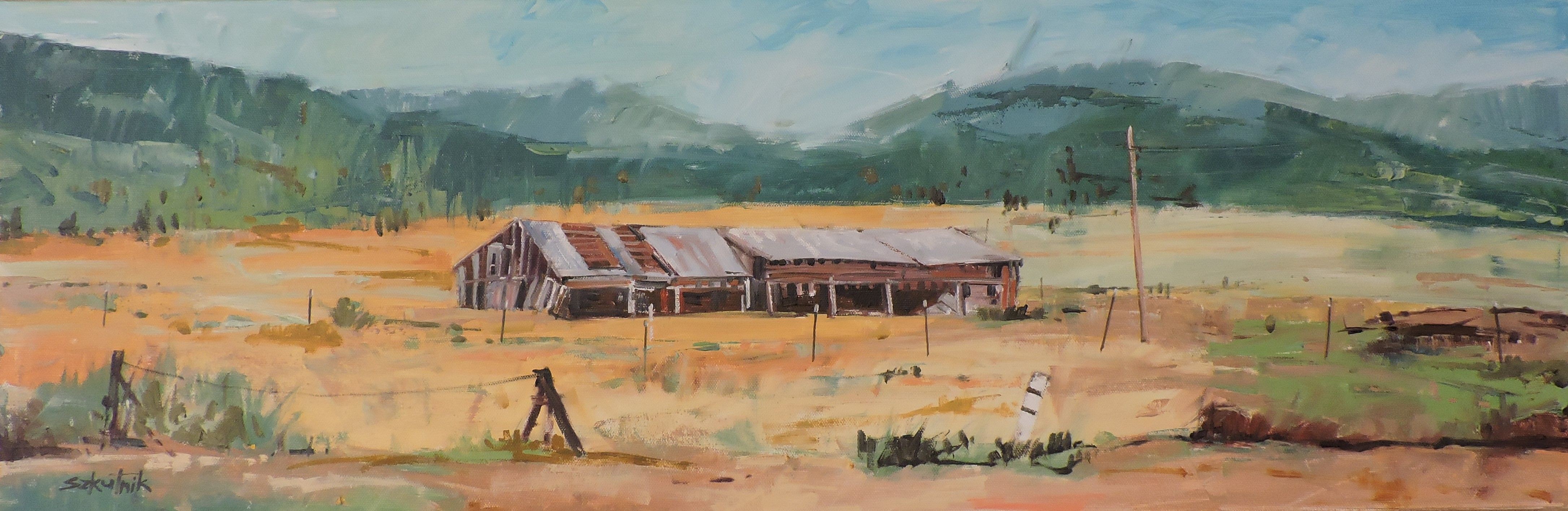 Richard Szkutnik, Cowshed, Painting, Oil on Canvas Richard Szkutnik, Cowshed, Painting, Oil on Canvas
