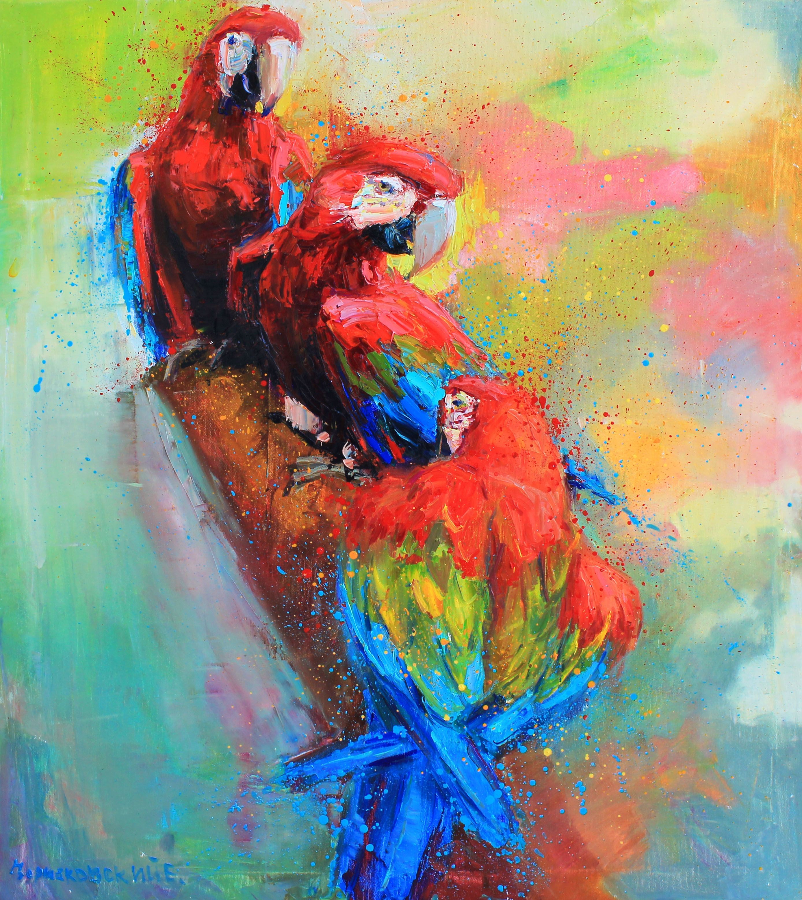 Evgeny Chernyakovsky, Red parrots, Painting, Oil on Canvas Evgeny Chernyakovsky, Red parrots, Painting, Oil on Canvas