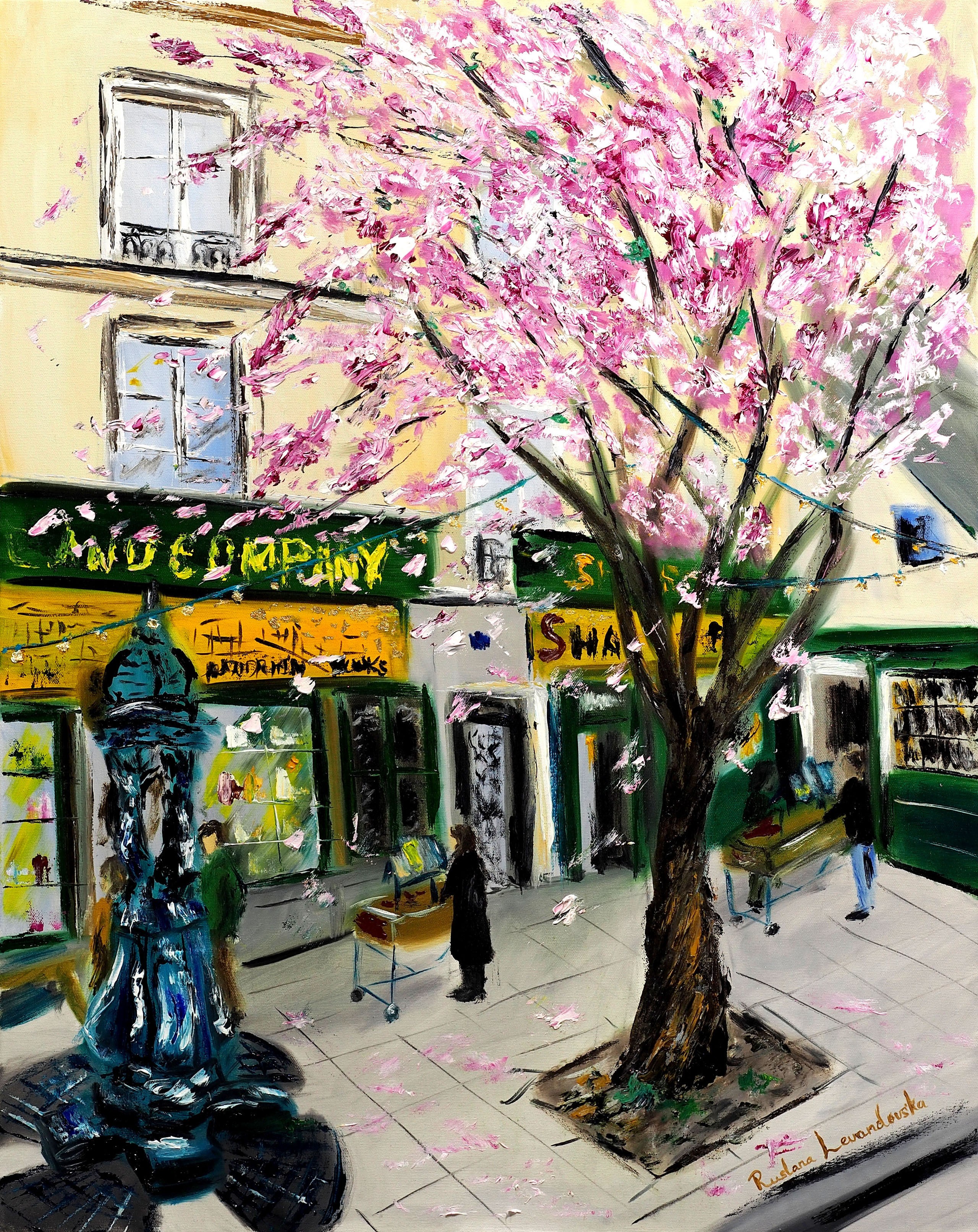 Ruslana Levandovska, Cherry Blossoms at Shakespeare and Co, Paris - with gold embellishment Ruslana Levandovska, Cherry Blossoms at Shakespeare and Co, Paris - with gold embellishment
