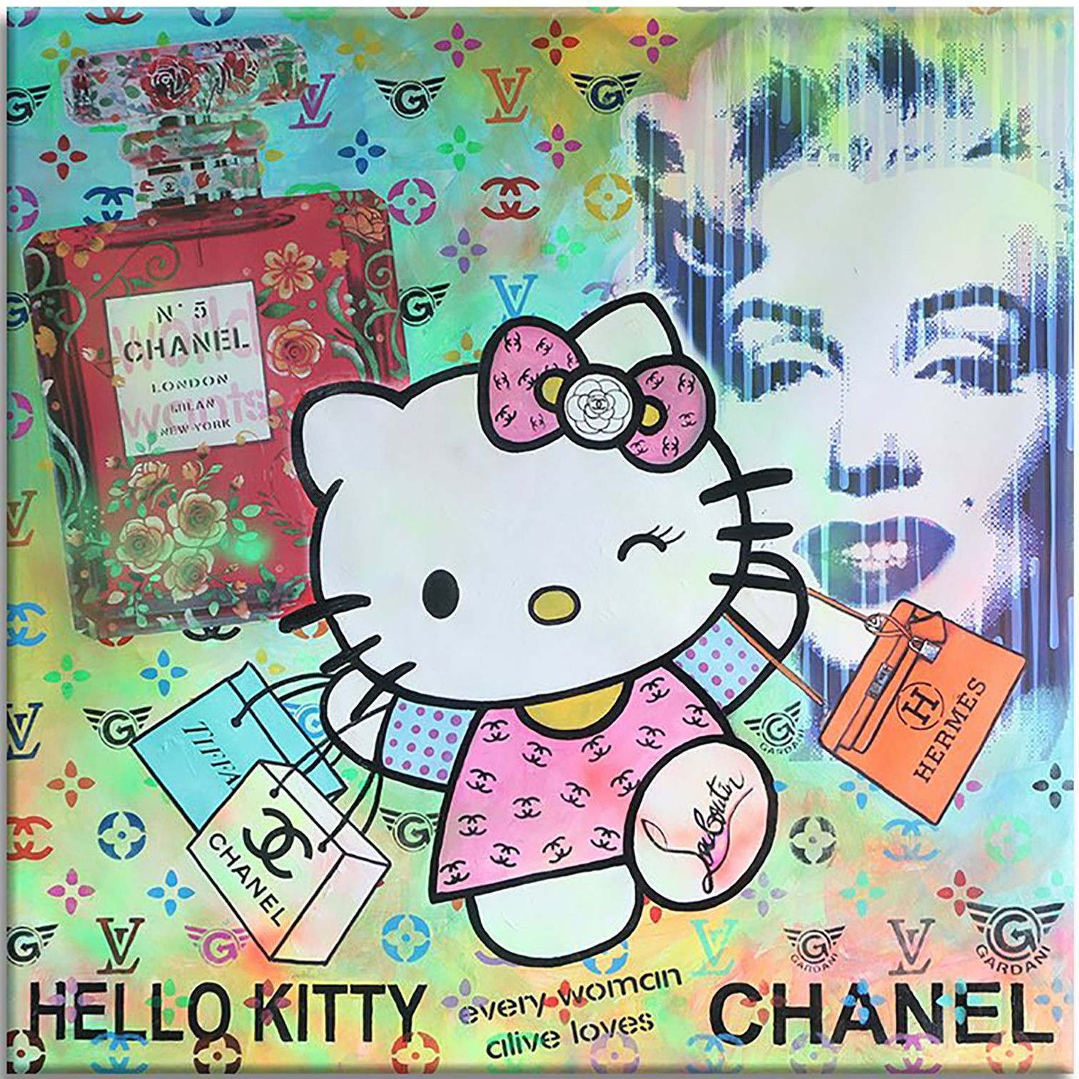 Hello Kitty Chanel - Gardani - Acrylic, Oil on Canvas
