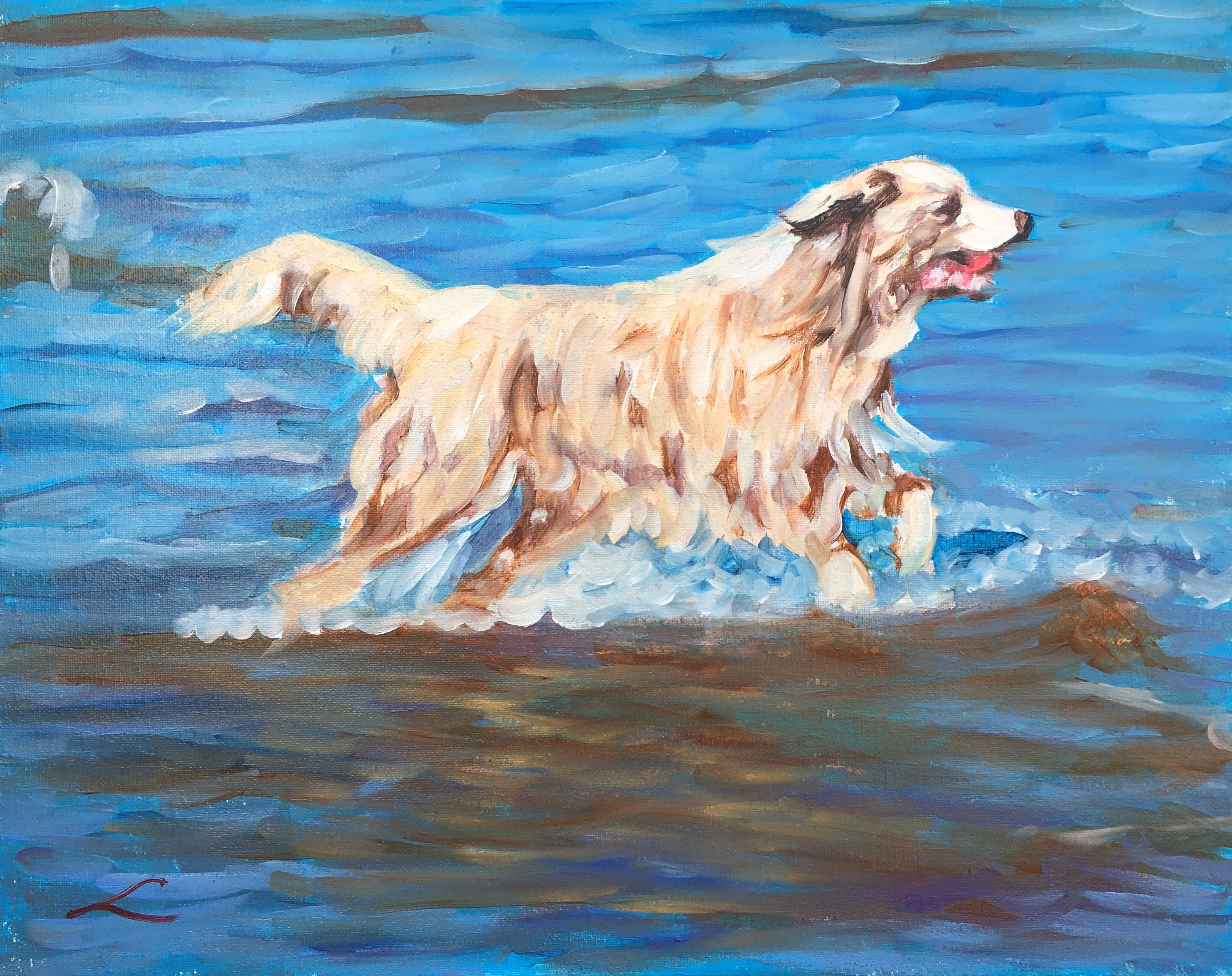 Elena Sokolova, Wet dog with a red ball Elena Sokolova, Wet dog with a red ball