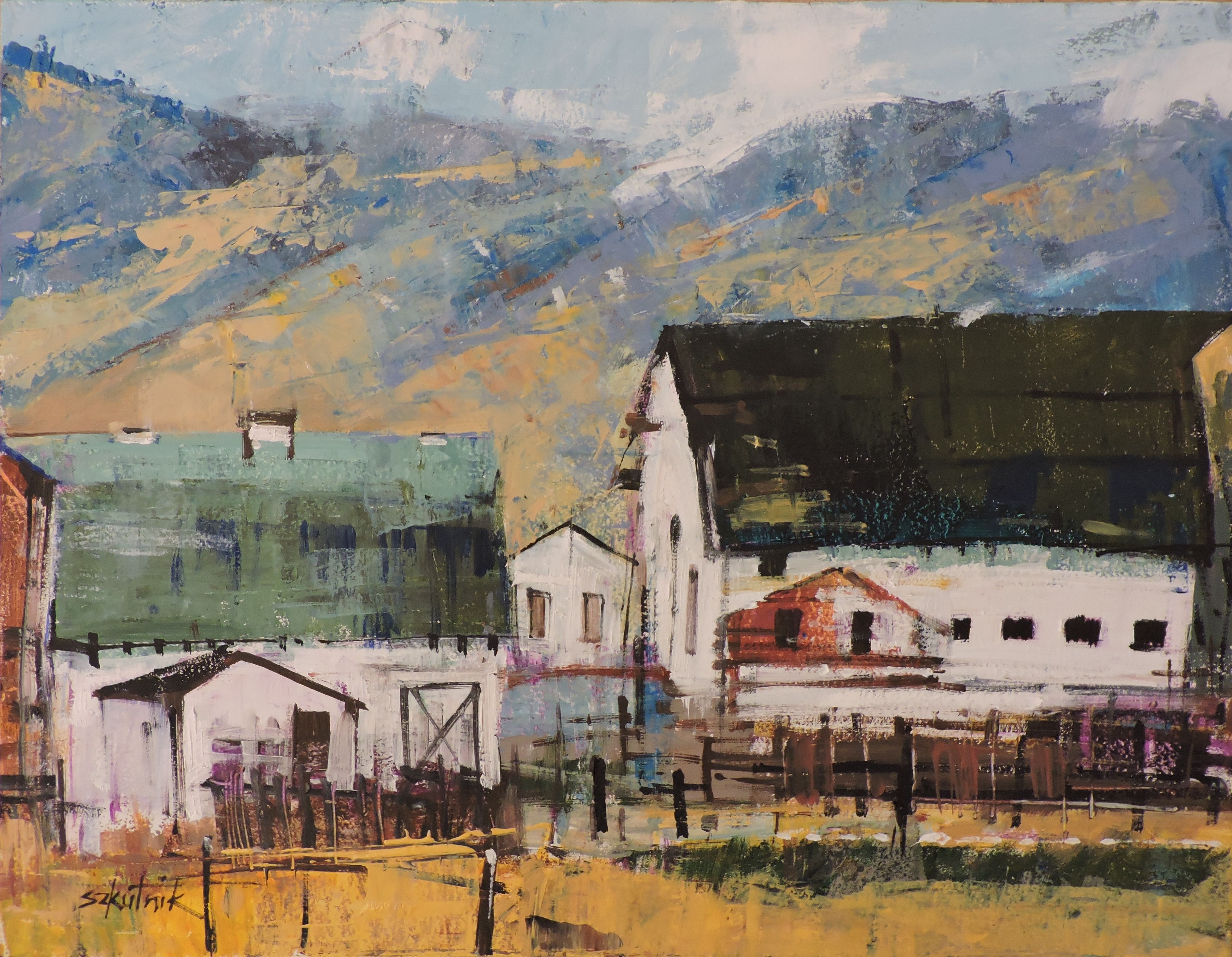 Richard Szkutnik, Farm with blue hills Richard Szkutnik, Farm with blue hills