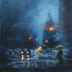 Gemälde, Blue rain in upper west side, Chin H Shin