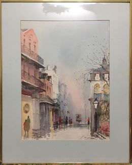 French Quarter Scene (New Orleans watercolor painting, framed), Nestor Fruge