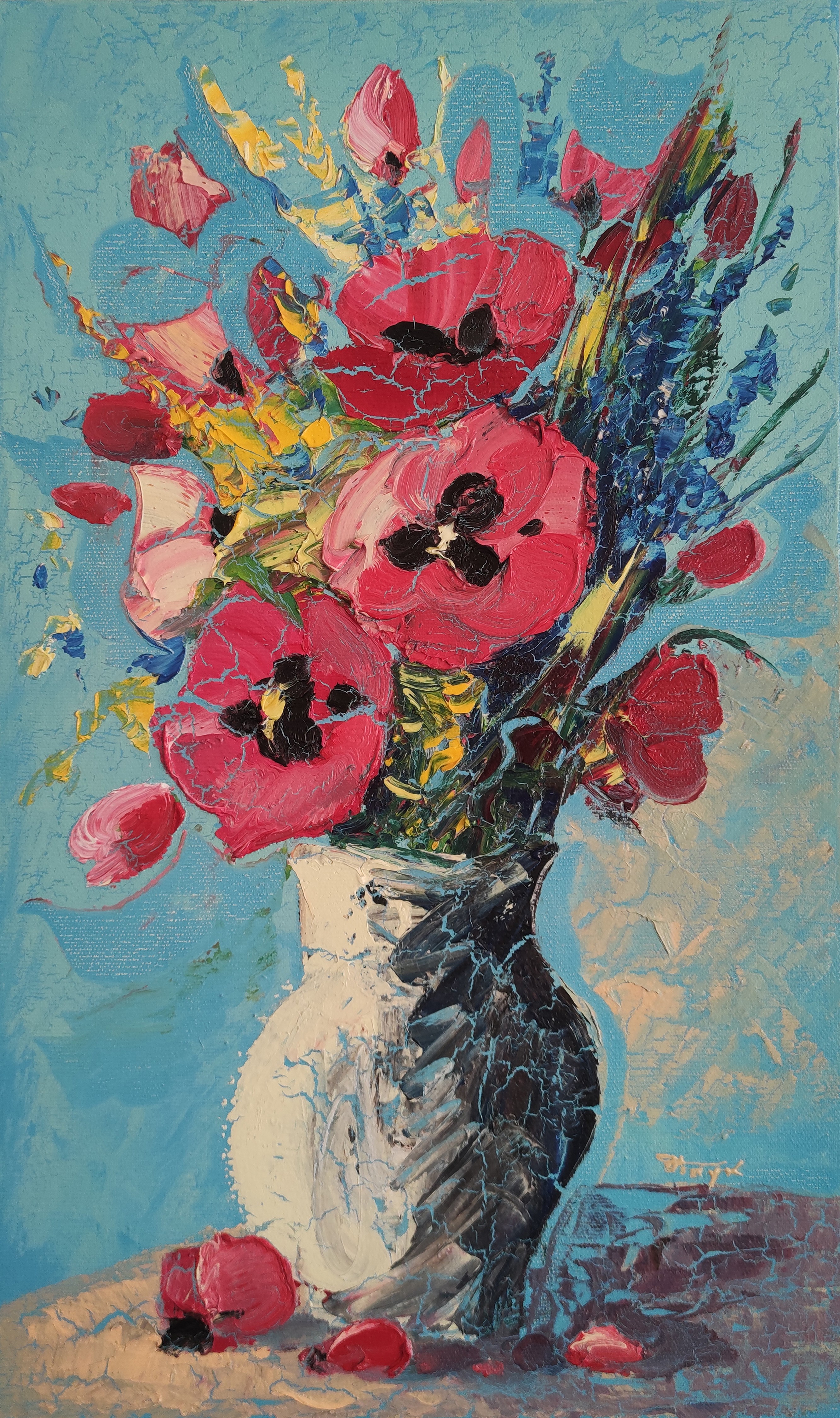 Hayk Miqayelyan, Field flowers with blue background Hayk Miqayelyan, Field flowers with blue background