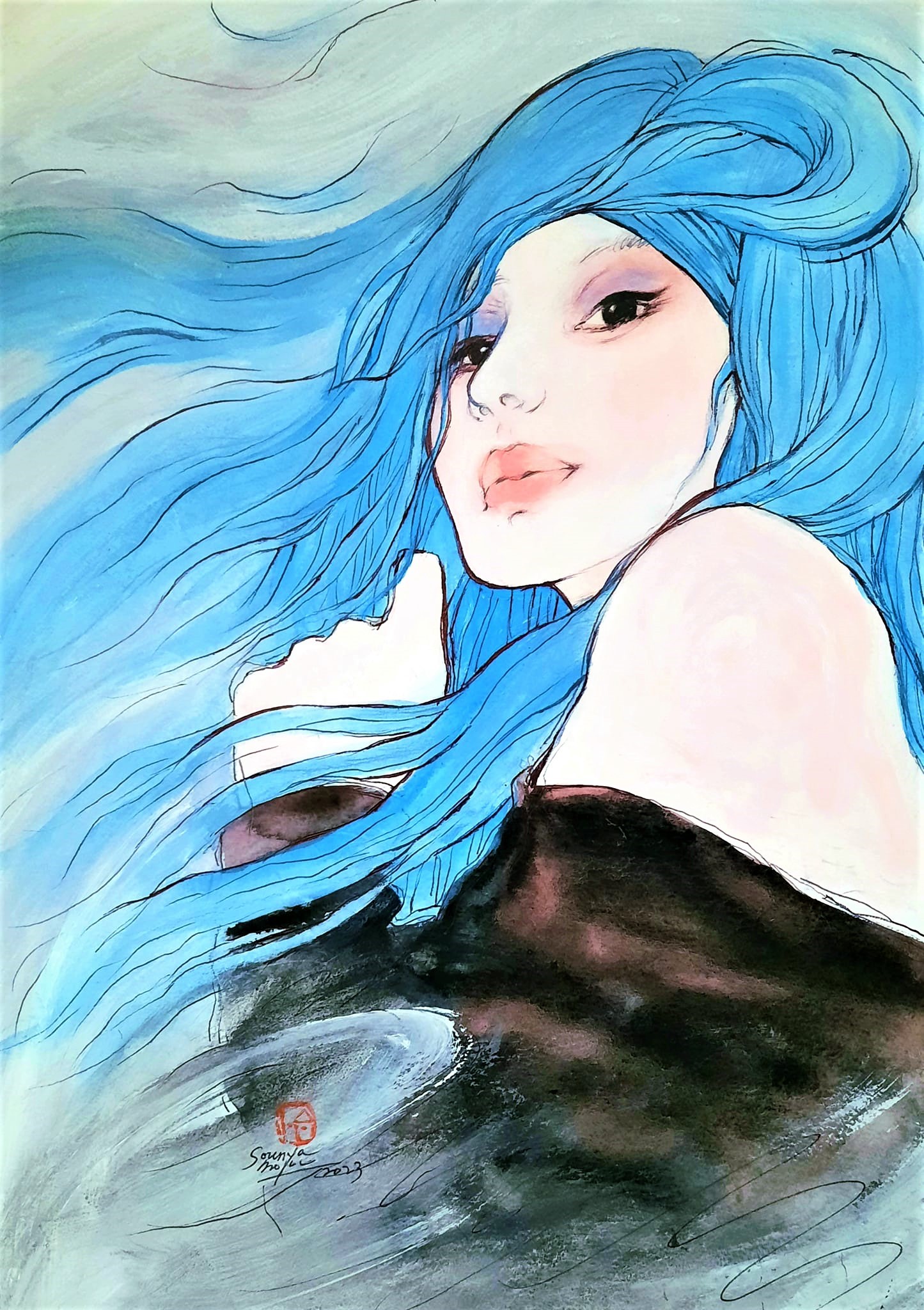 Sounya Whang, Portrait Femme bleue Sounya Whang, Portrait Femme bleue