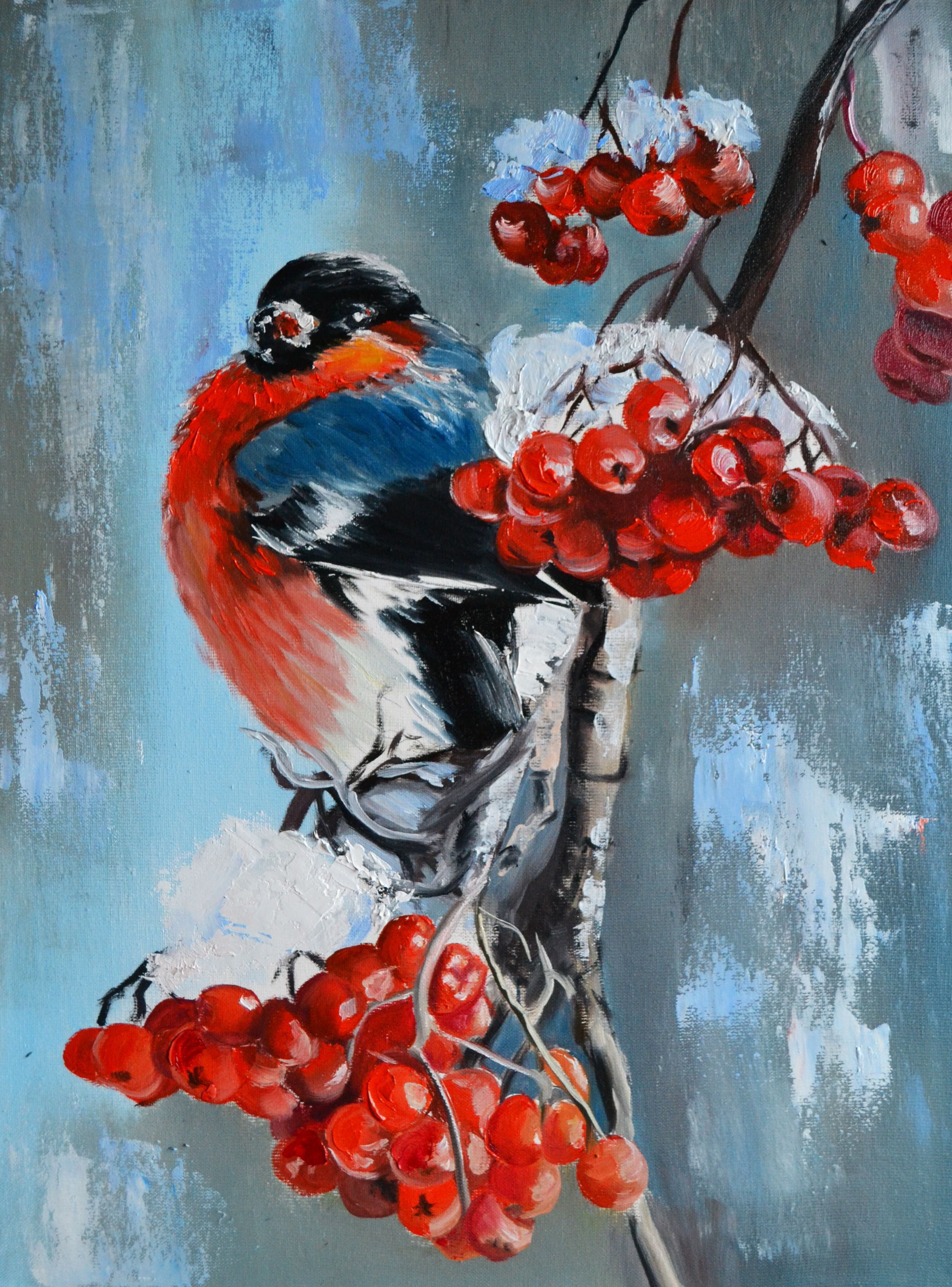 Valeria Radzievska, Bullfinch on a rowan branch Valeria Radzievska, Bullfinch on a rowan branch