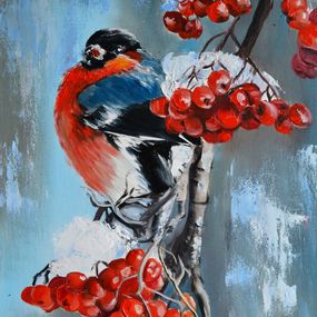 Peinture, Bullfinch on a rowan branch, Valeria Radzievska