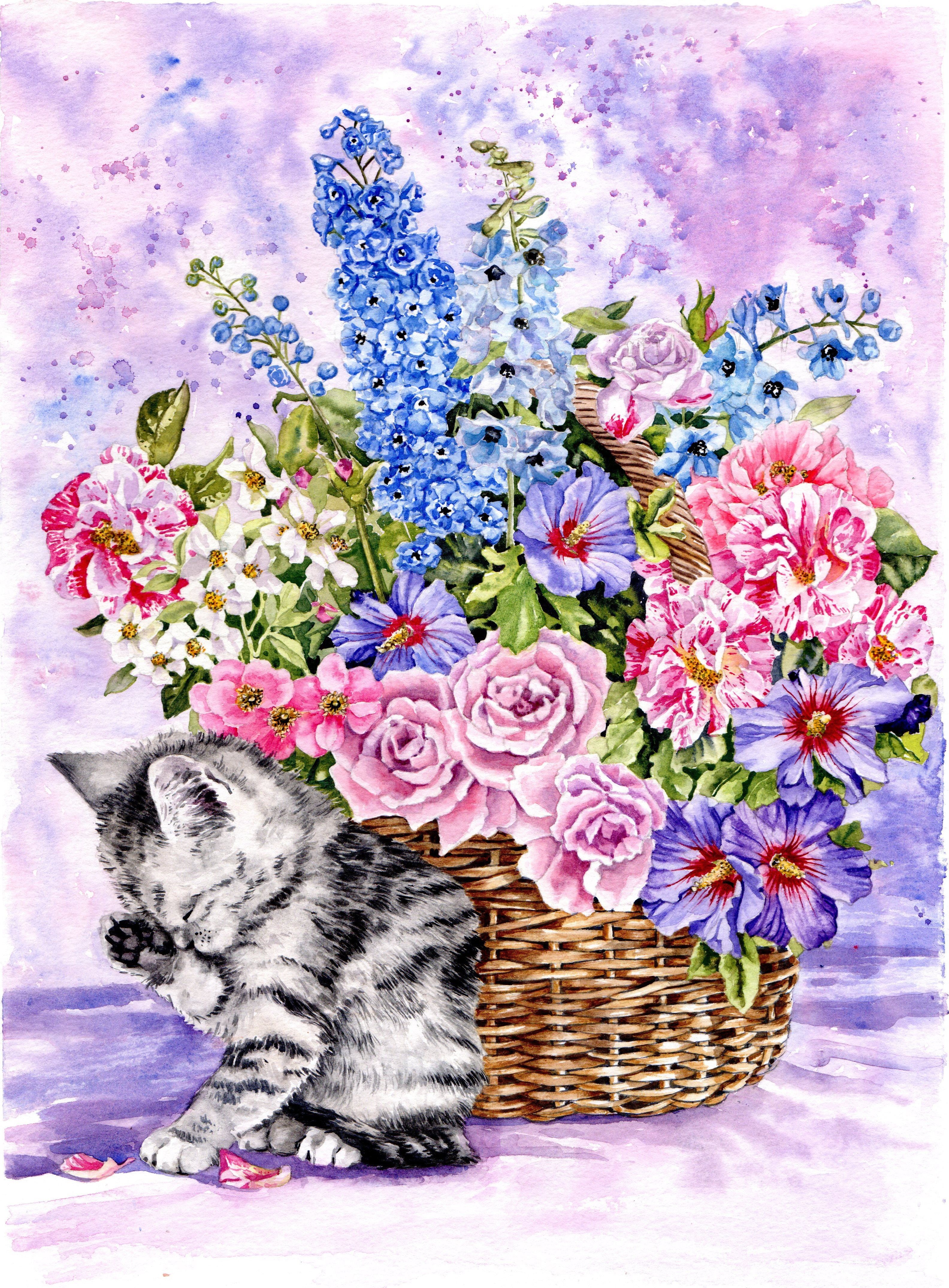 Zoe Elizabeth Norman, Kitten and Summer Flowers Zoe Elizabeth Norman, Kitten and Summer Flowers
