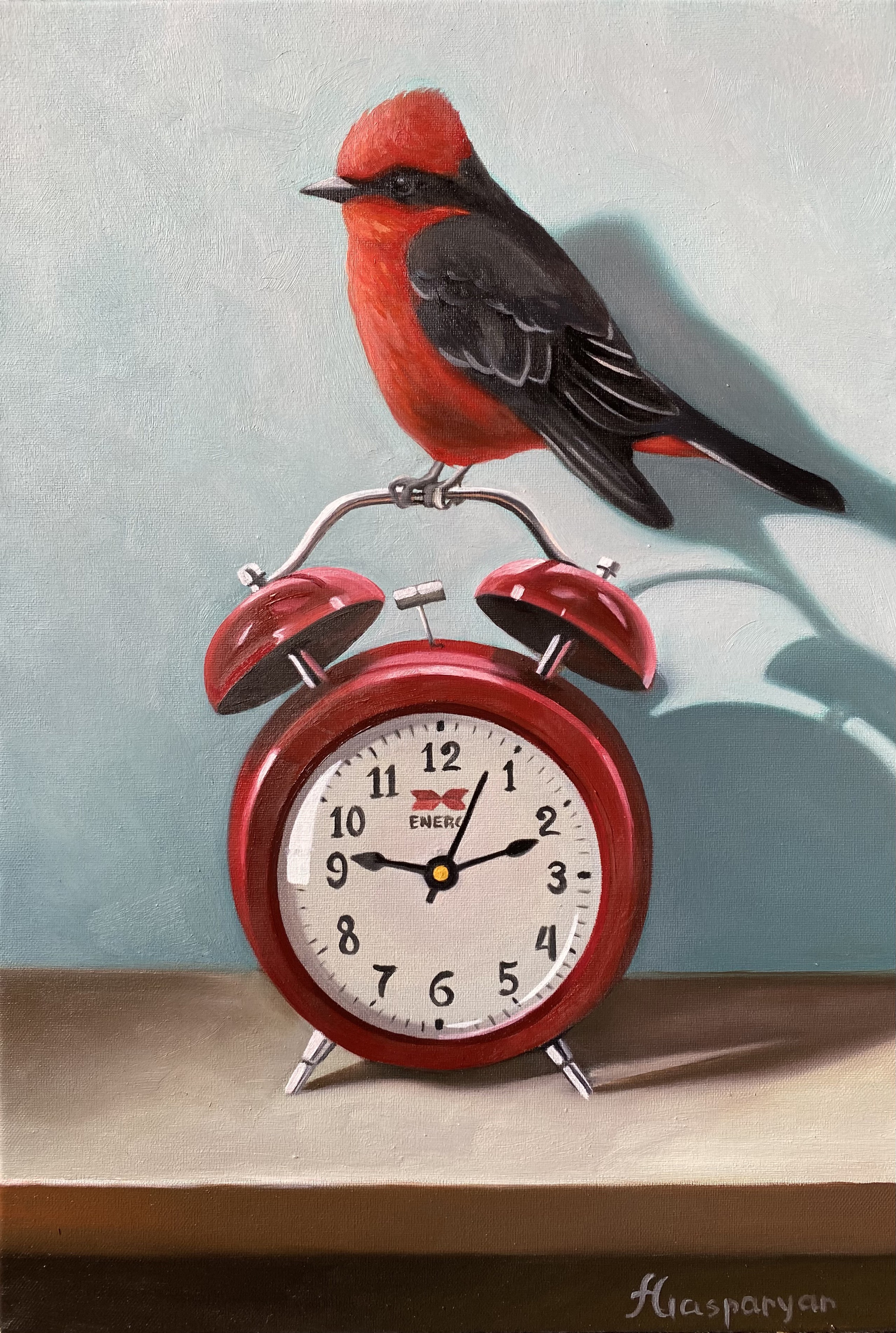 Ara Gasparyan, Still life with bird and clock Ara Gasparyan, Still life with bird and clock