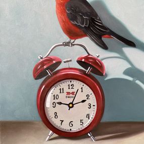 Painting, Still life with bird and clock, Ara Gasparyan