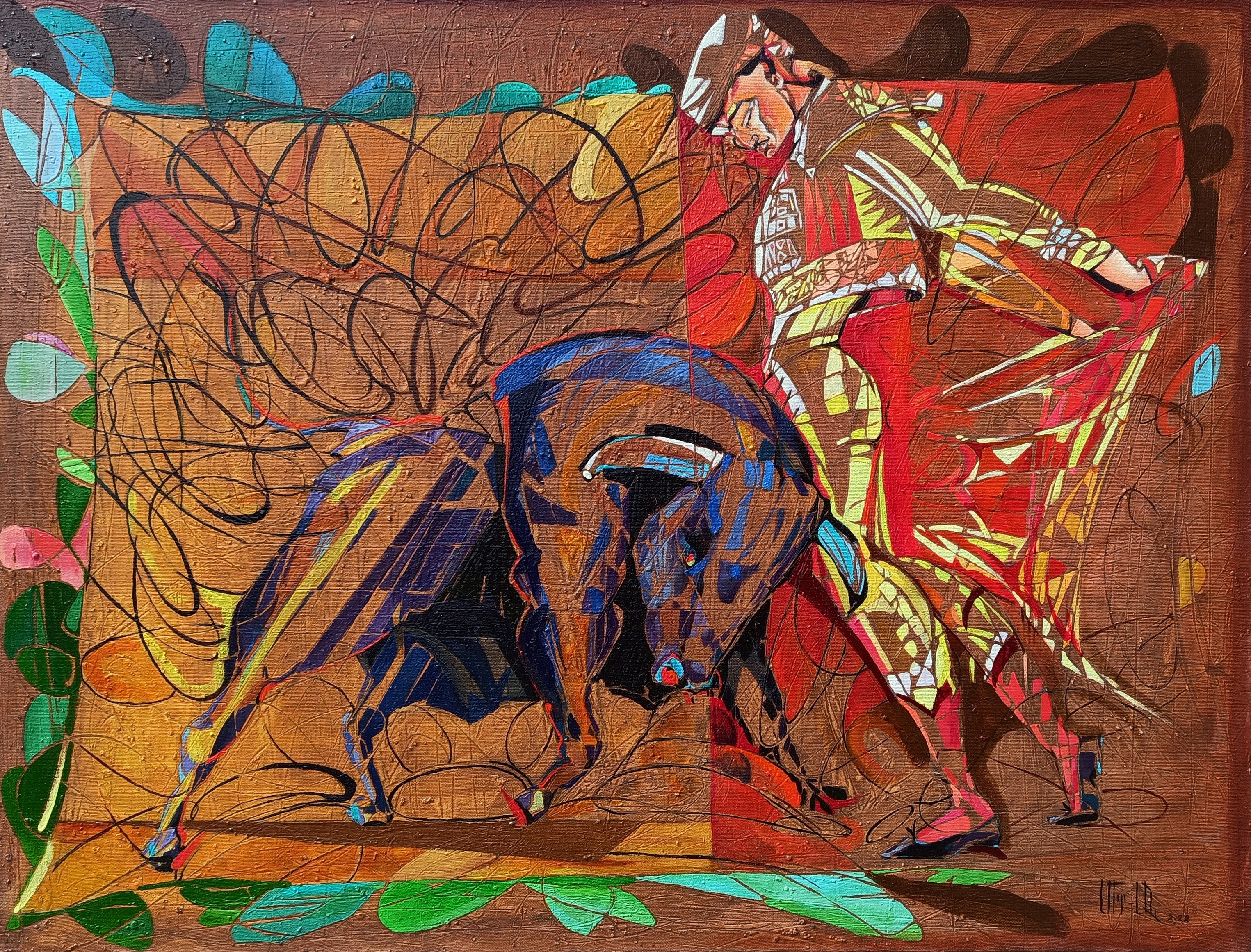 Anahit Mirijanyan, Bullfight (50x70cm, oil painting, modern art, ready to hang) (1) Anahit Mirijanyan, Bullfight (50x70cm, oil painting, modern art, ready to hang) (1)