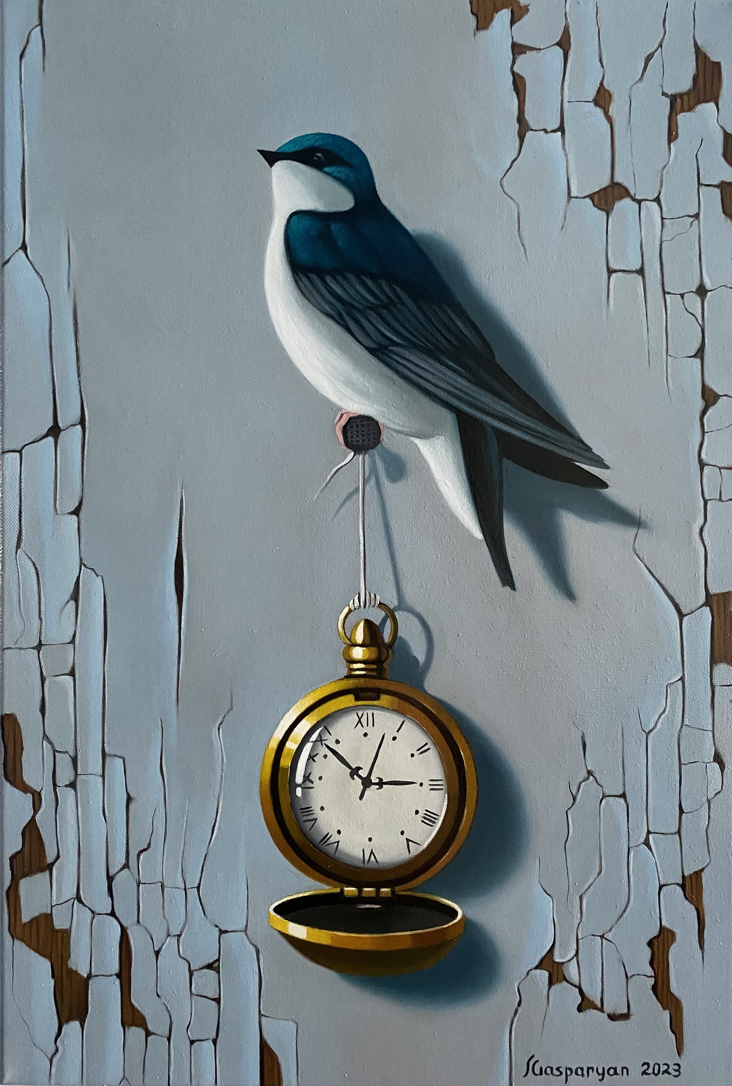 Ara Gasparyan, Still life with bird and clock Ara Gasparyan, Still life with bird and clock