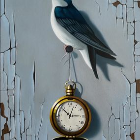 Gemälde, Still life with bird and clock, Ara Gasparyan