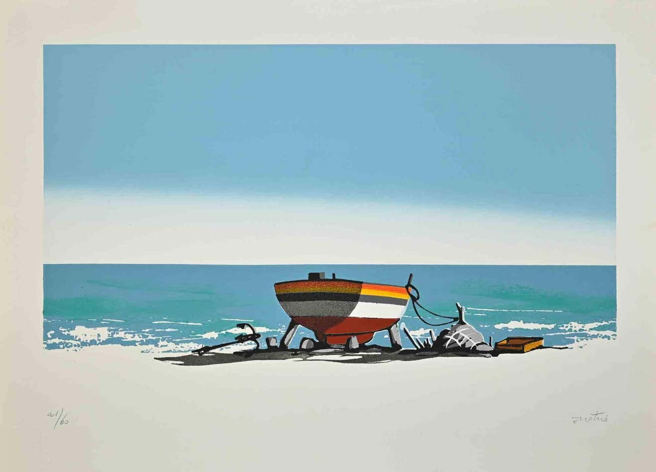 Enotrio Pugliese, Seascape with a boat Enotrio Pugliese, Seascape with a boat