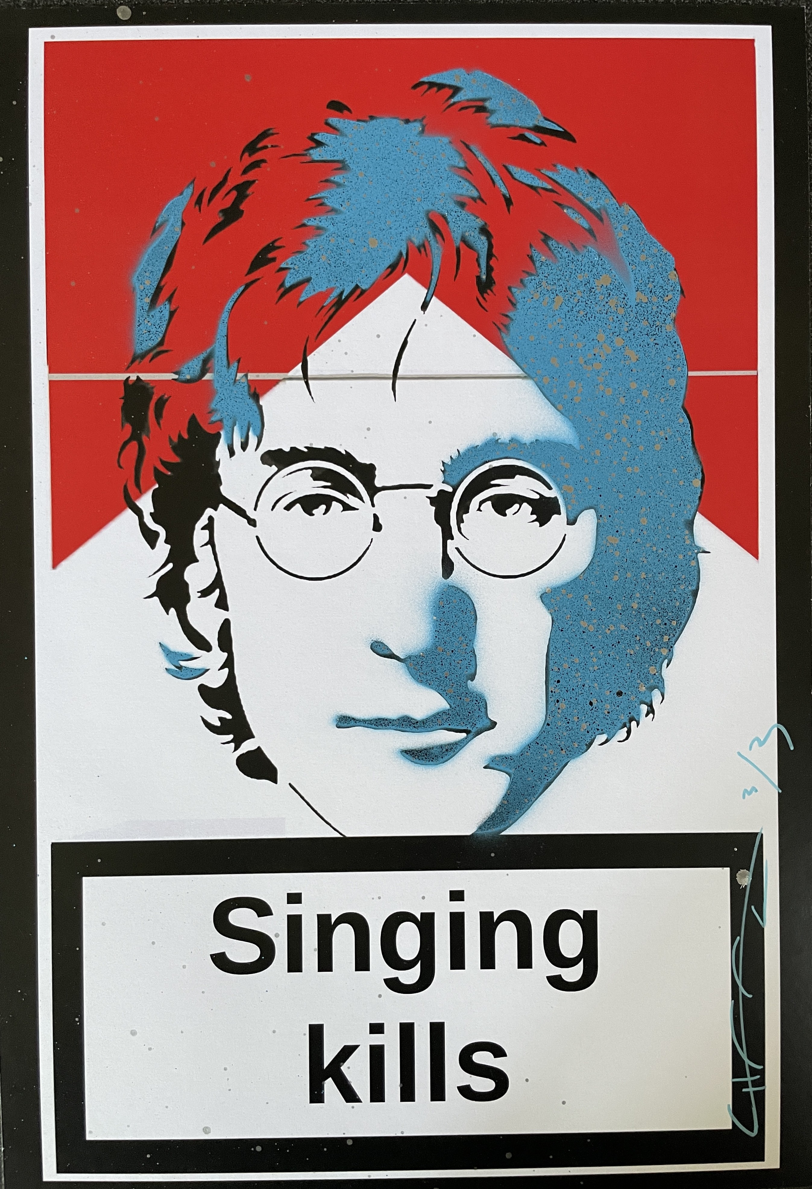 Johan Chaaz, Singing kills - John Lennon _ BLUE VERSION réhaussé à la bombe Johan Chaaz, Singing kills - John Lennon _ BLUE VERSION réhaussé à la bombe
