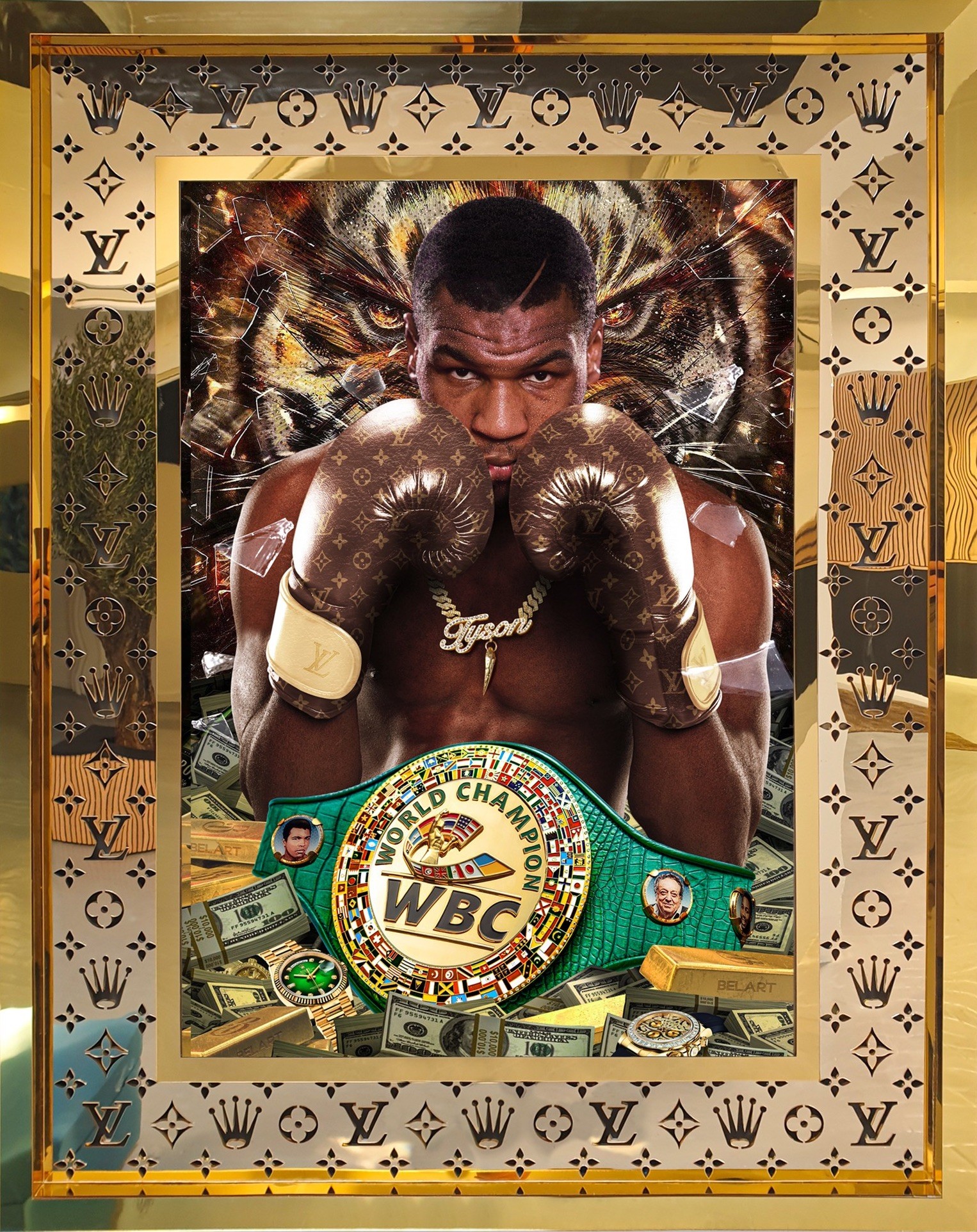 Belart Collective, The Iron Mike Tyson - Rolex and Louis Vuitton Golden Frame - WBC Boxer Belart Collective, The Iron Mike Tyson - Rolex and Louis Vuitton Golden Frame - WBC Boxer