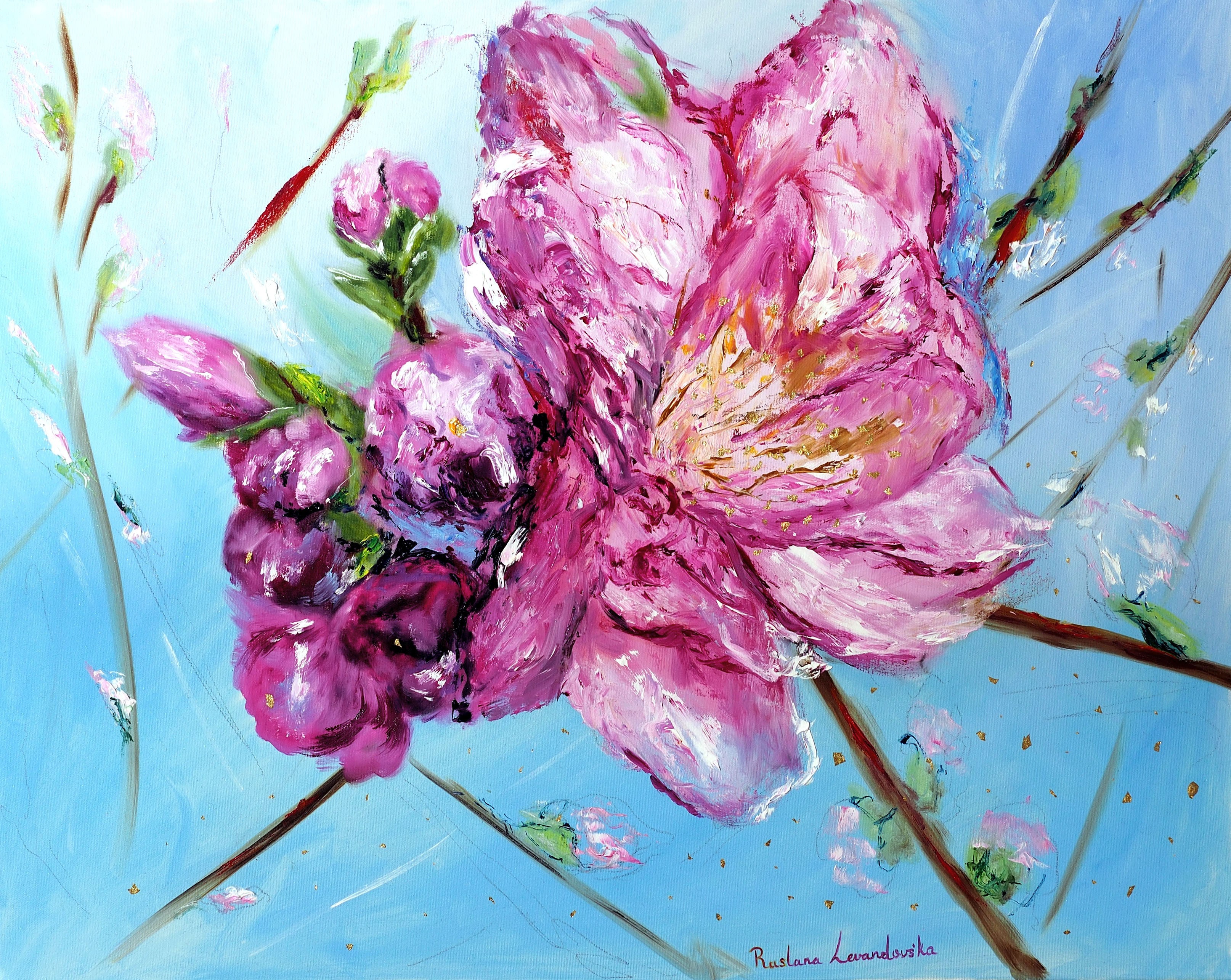 Ruslana Levandovska, Pink Cherry Blossoms - with gold embelishment Ruslana Levandovska, Pink Cherry Blossoms - with gold embelishment