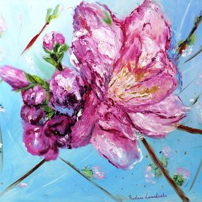 Painting, Pink Cherry Blossoms - with gold embelishment, Ruslana Levandovska