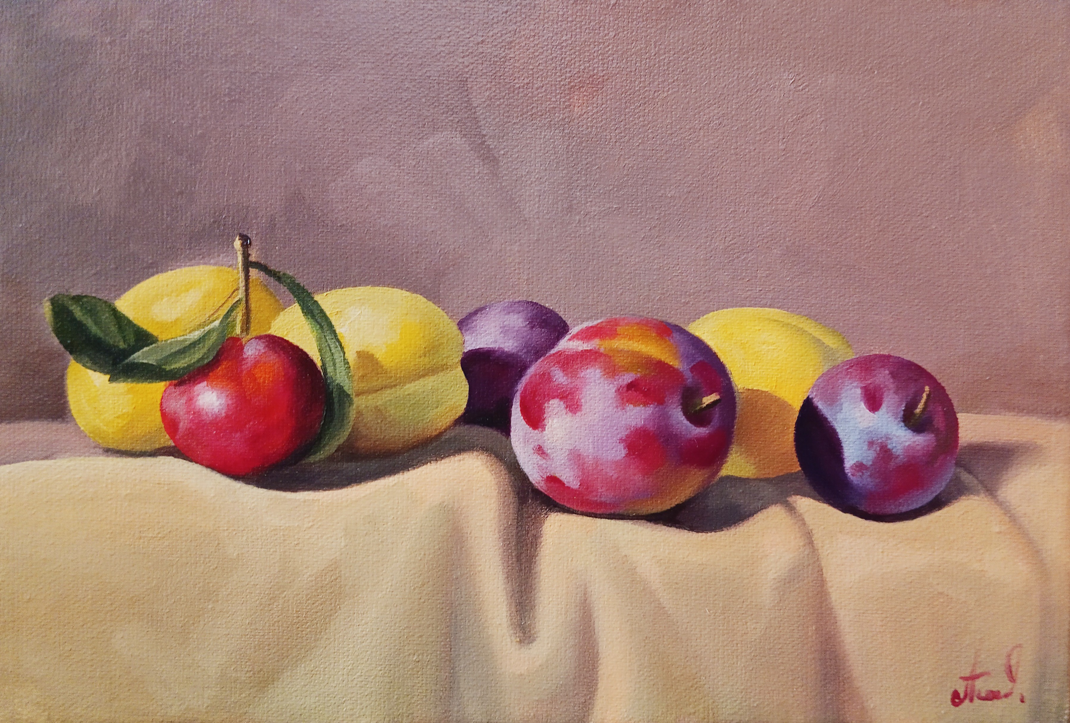 Tamar Nazaryan, Still life with plums and apricot Tamar Nazaryan, Still life with plums and apricot