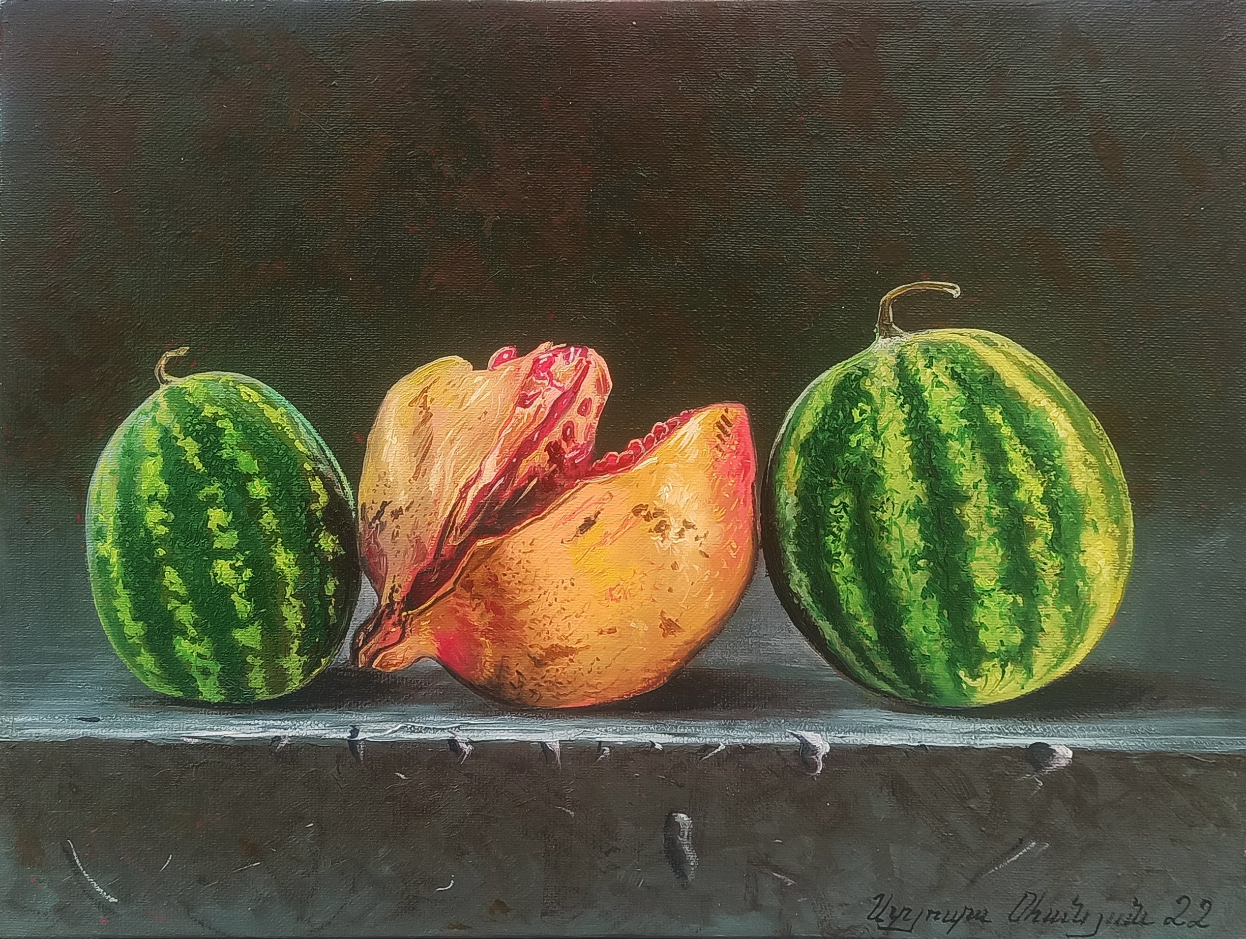 Stepan Ohanyan, Still life pomegranate and small watermelons Stepan Ohanyan, Still life pomegranate and small watermelons