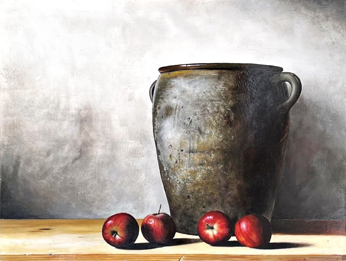 Jan Nederlof, Stone pot with apples Jan Nederlof, Stone pot with apples