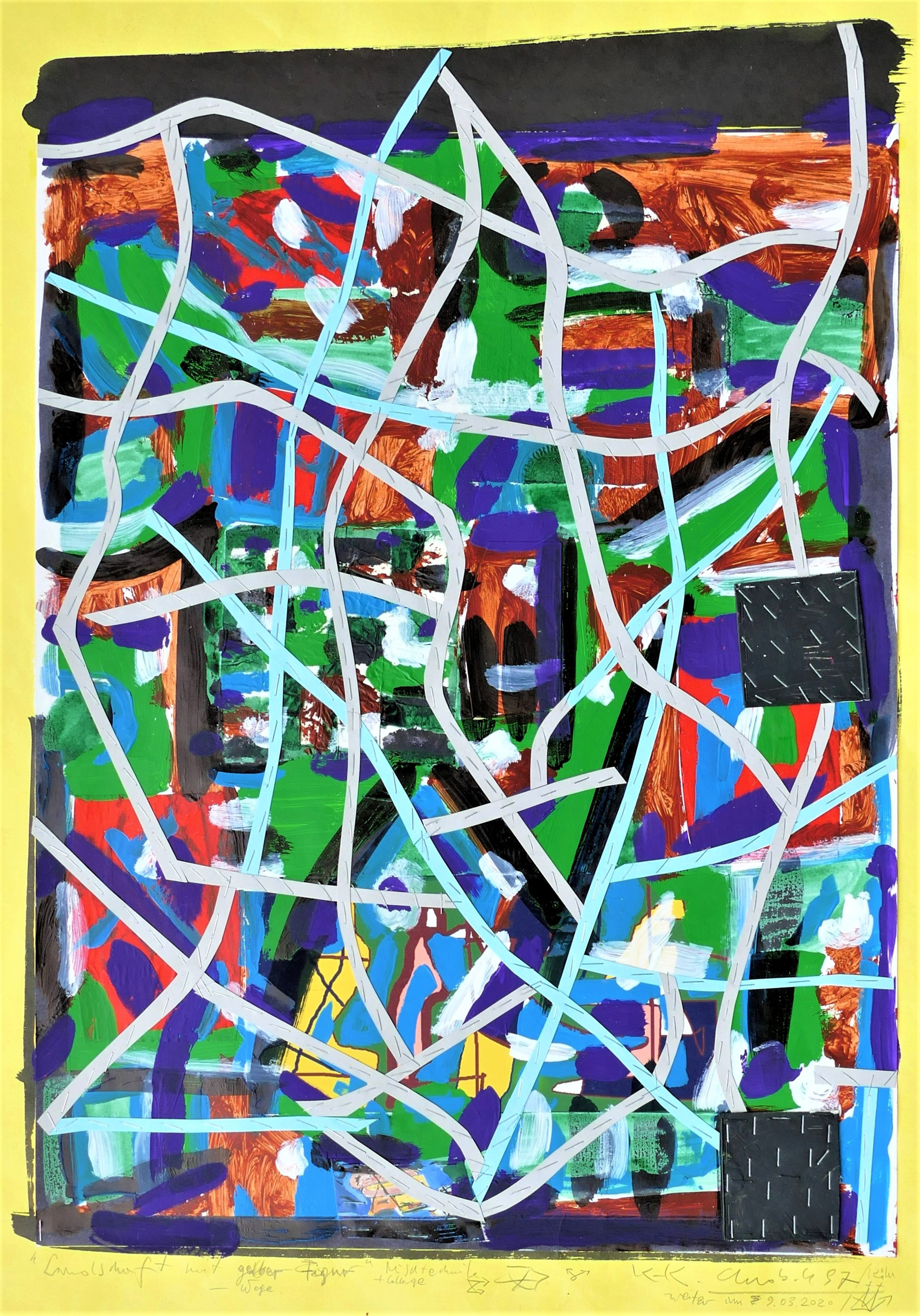 Karl-Karol Chrobok, Landscape with yellow figure - paths Karl-Karol Chrobok, Landscape with yellow figure - paths