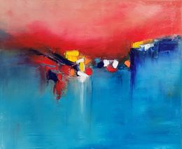 Gemälde, Abstrait rouge bleu 3, Nadine de Lespinats