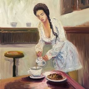 Gemälde, Girl with a coffee pot, Kateryna Krivchach