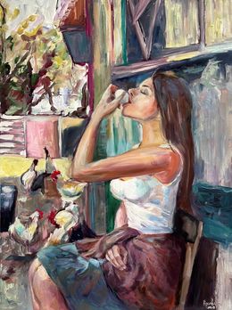 Gemälde, Girl drinking an egg, Kateryna Krivchach
