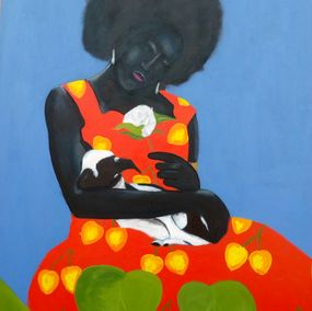 Painting, Mary and her little lamb, Theophilus Madaki