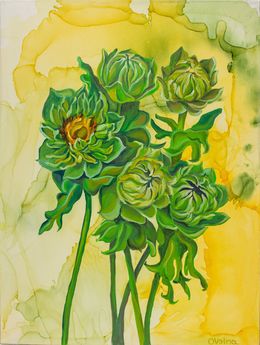 Painting, Green sunflowers, Olga Volna