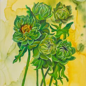 Peinture, Green sunflowers, Olga Volna