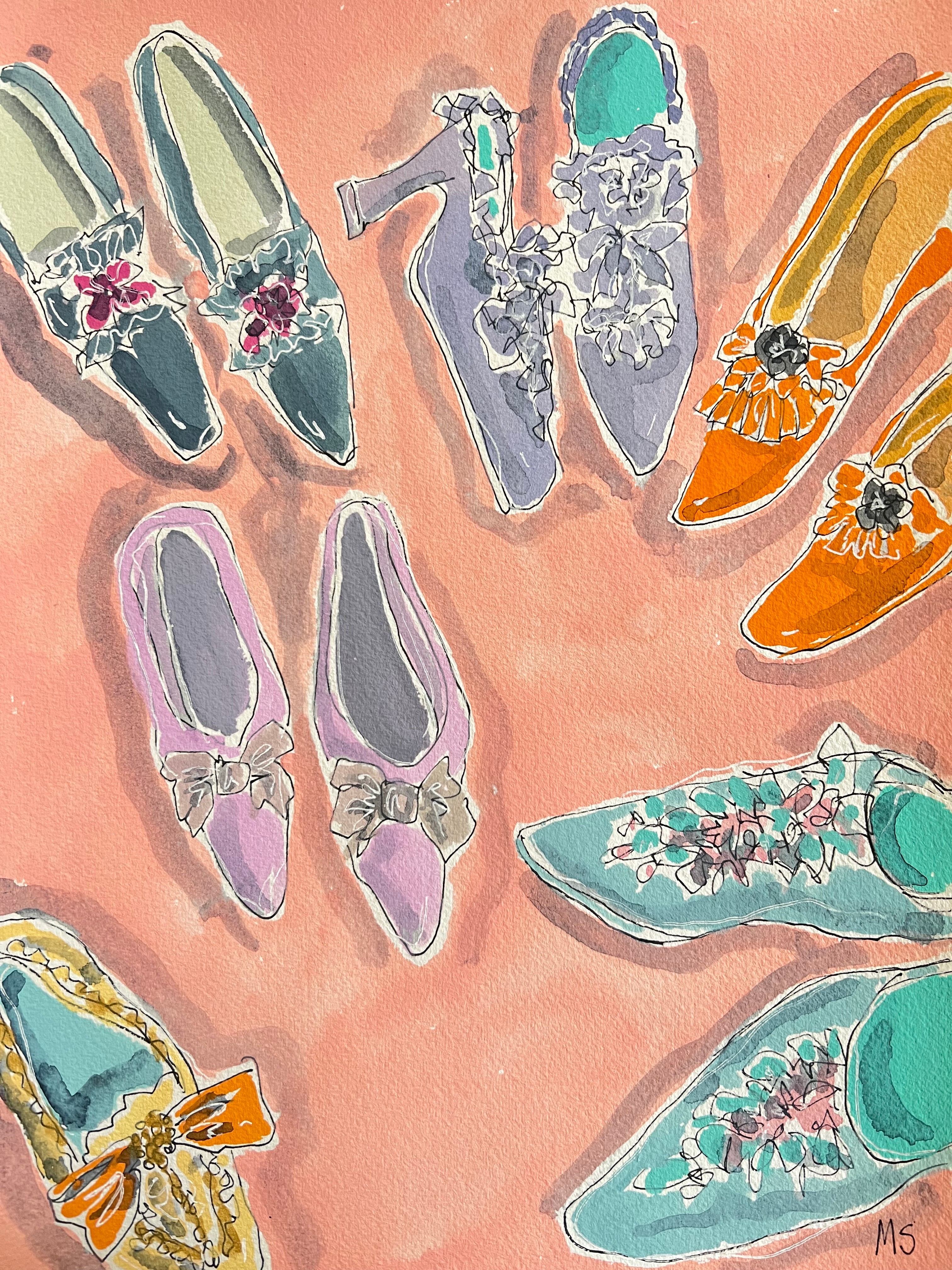 Manuel Santelices, Marie Antoinette Shoes painting Manuel Santelices, Marie Antoinette Shoes painting