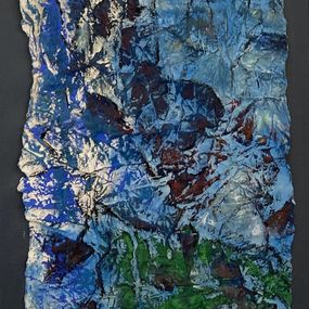 Painting, Paysage en bleu vert et rouge, Cécile Girard