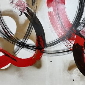 Painting, A symphony of golden, red, and black in circles and ovals, Tiny de Bruin