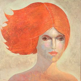 Painting, Woman with waving hair, Heinz Rabbow