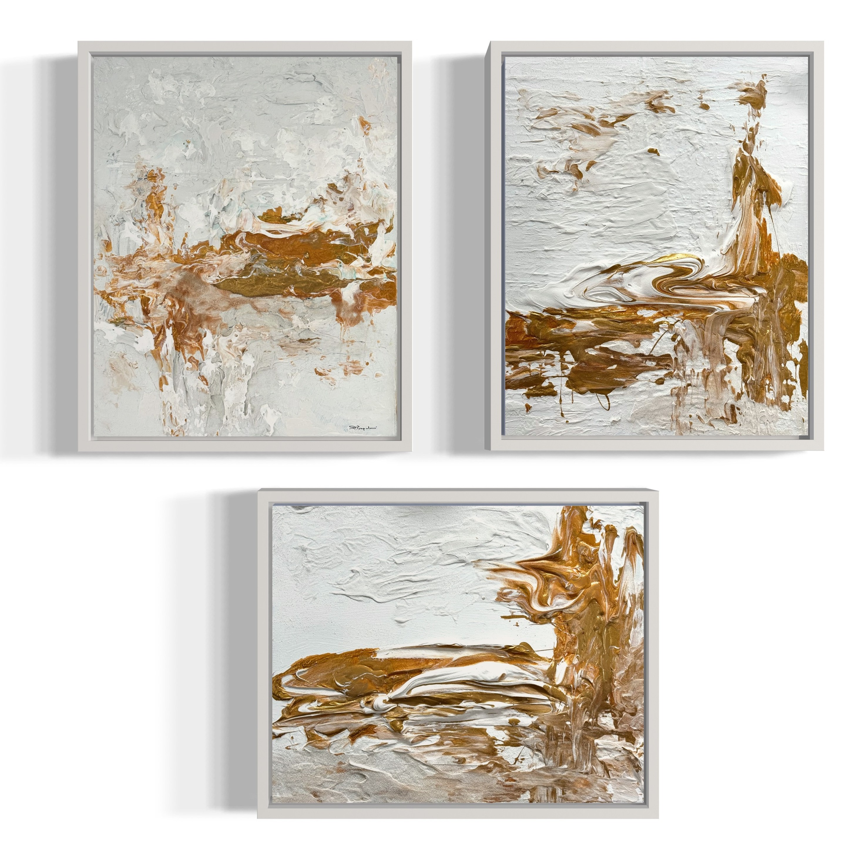 Daniela Pasqualini, Hidden light- Gold - Composition of 3 paintings Daniela Pasqualini, Hidden light- Gold - Composition of 3 paintings