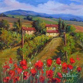 Painting, In the middle of vineyard n°2 - Tuscany landscape, Bruno Chirici