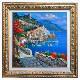 Gemälde, Descent to Amalfi square version - Amalfitan Coast painting & frame, Vincenzo Somma