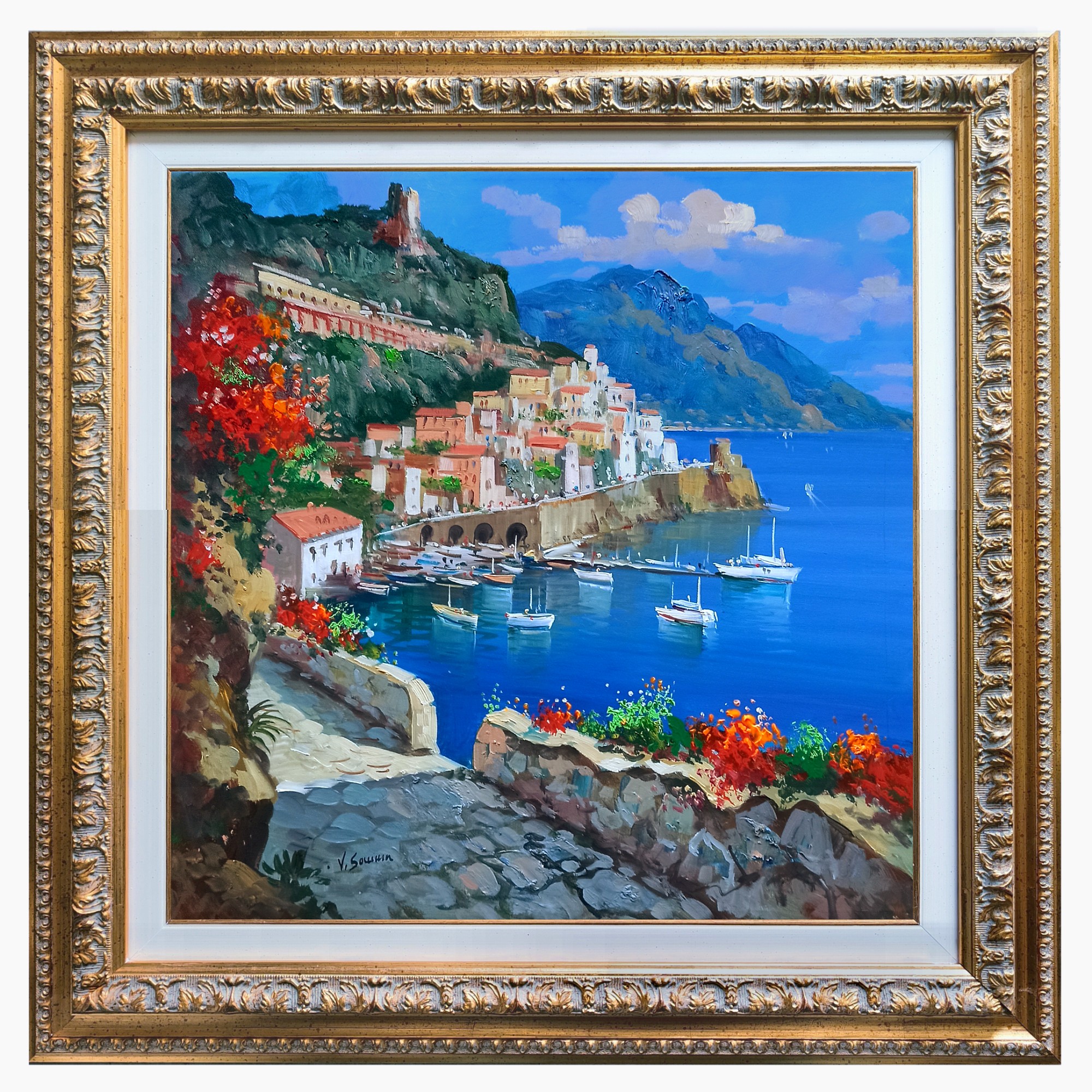Vincenzo Somma, Descent to Amalfi square version - Amalfitan Coast painting & frame Vincenzo Somma, Descent to Amalfi square version - Amalfitan Coast painting & frame