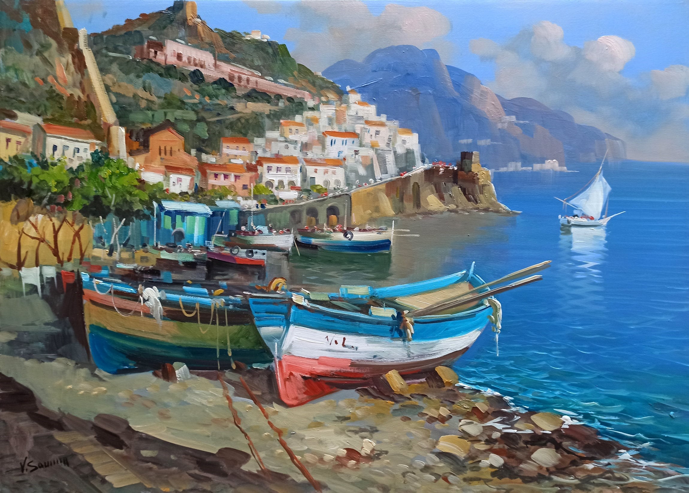 Vincenzo Somma, Amalfi beach with boats - Southern Italy Vincenzo Somma, Amalfi beach with boats - Southern Italy
