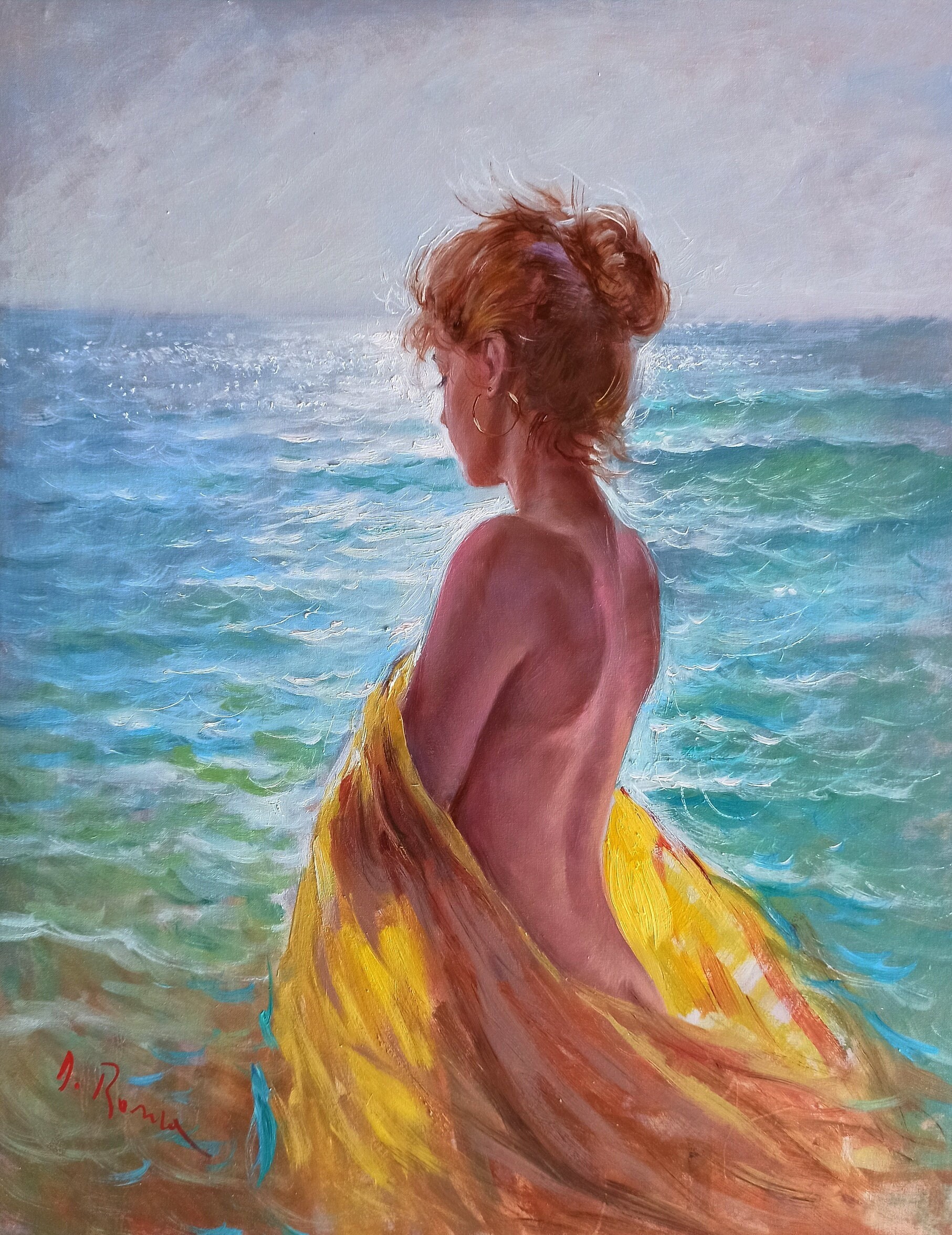 Domenico Ronca, Girl on the sea - Italian painting Domenico Ronca, Girl on the sea - Italian painting