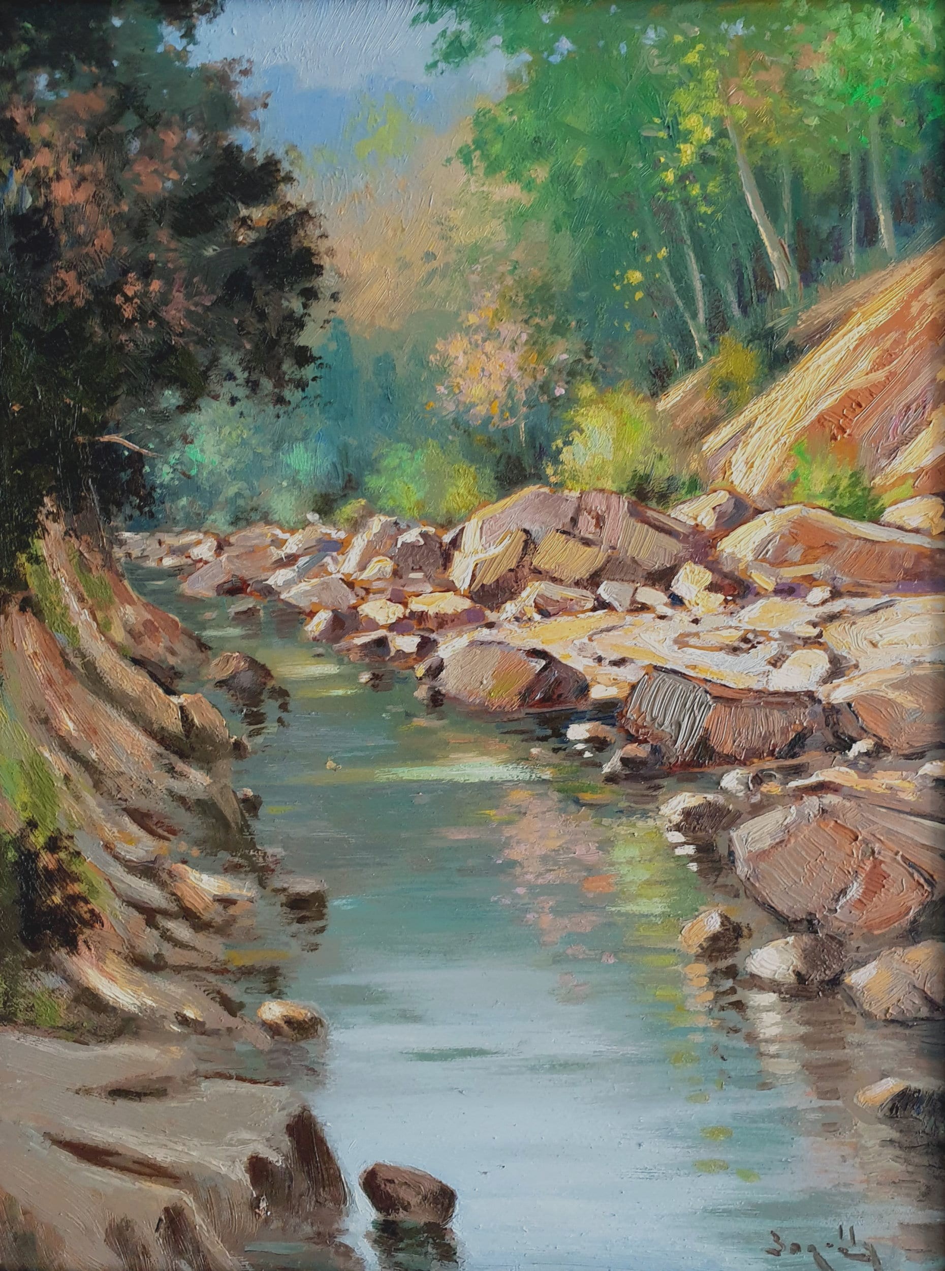 Andrea Borella, Underbrush with stream - Italian painting Andrea Borella, Underbrush with stream - Italian painting